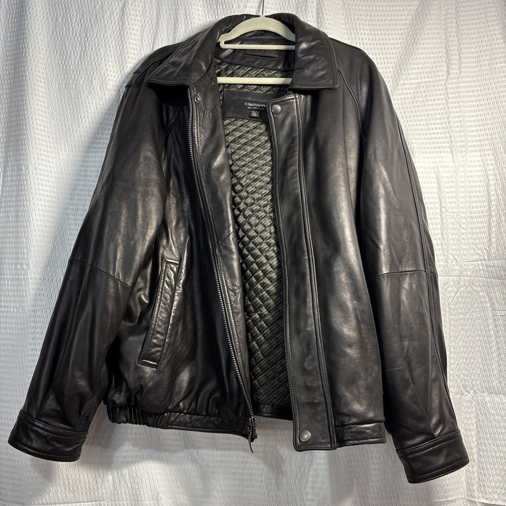 Vintage Men's XL Claiborne Black Soft Lined Lambskin Leather Jacket Classic